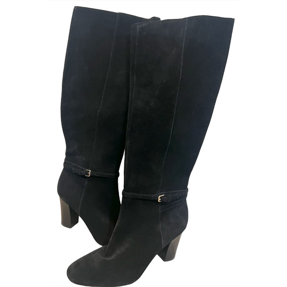 NEW ANN TAYLOR BLACK HIGH HEEL SUEDE LEATHER BUCKLE TALL KNEE HIGH BOOTS SZ 5.5 - Picture 13 of 13